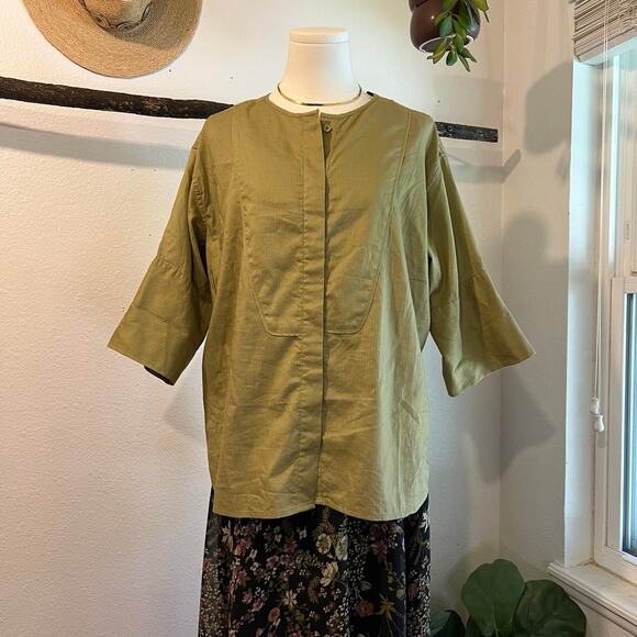 J.Crew Sage Green 100% Cotton Button Down 3/4 Sleeve Oversized Shirt Size Small - Picture 3 of 13